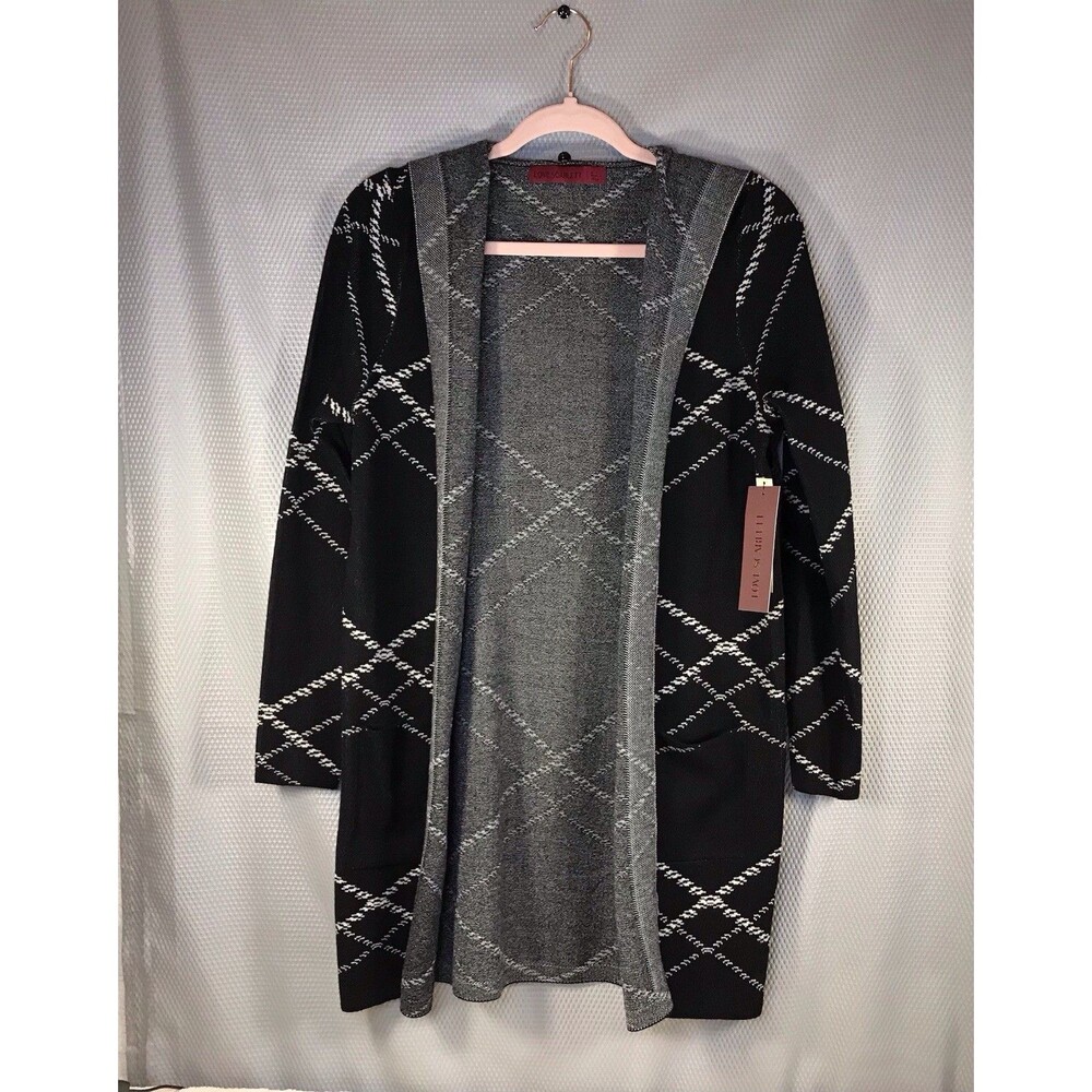 Love Scarlett Open Front Long Sleeve Cardigan Sweater Black Multi Size M